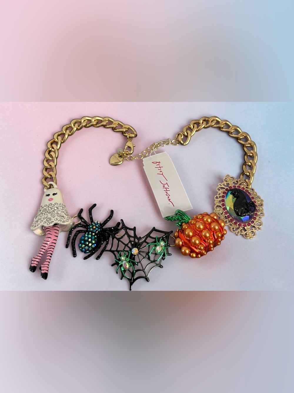 Betsey Johnson Halloween Statement Necklace with Pumpkin, Spider & Ghost Charms - Picture 3 of 16